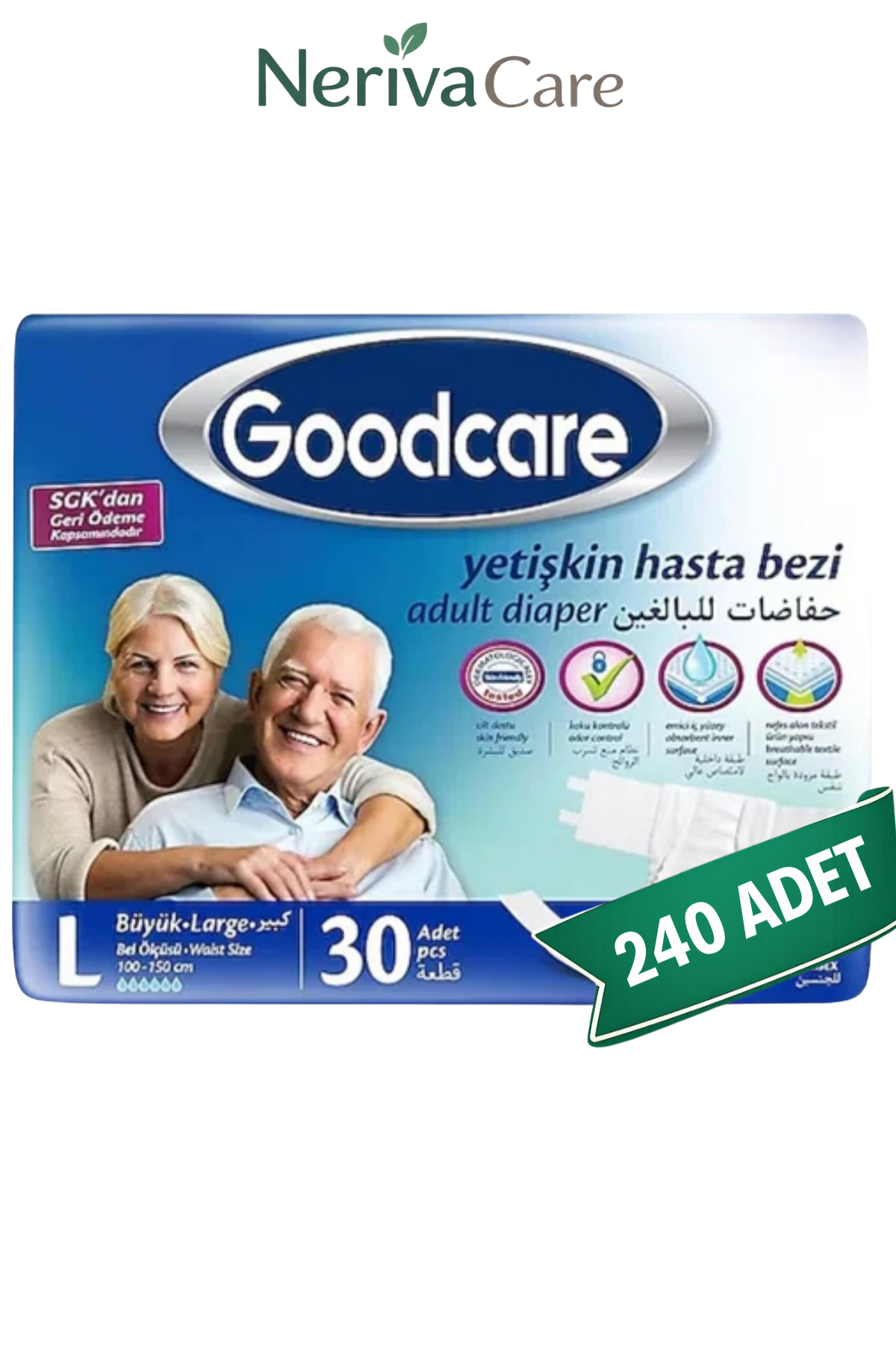 Goodcare Bel Bantlı Yetişkin Hasta Bezi L 240 Adet (30'lu 8 Paket)
