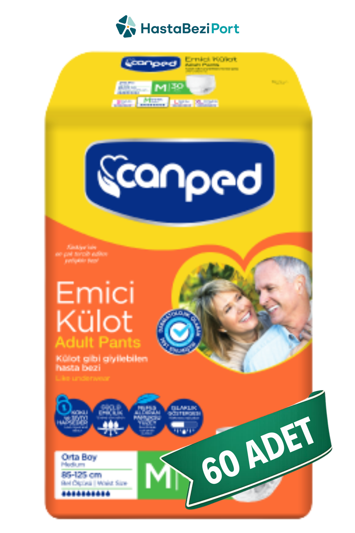Canped Emici Külot Hasta Bezi M Beden 60 Adet | Medium Boy Yüksek Emicilik