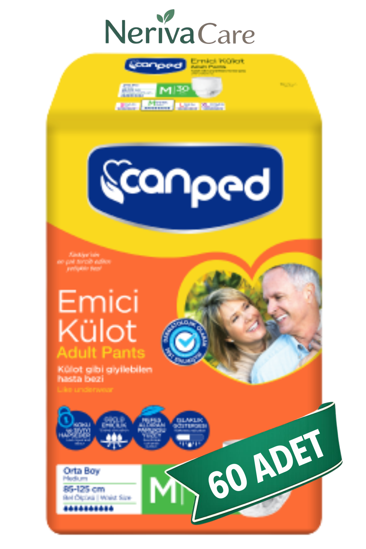 Canped Emici Külot Hasta Bezi M Beden 60 Adet | Medium Boy Yüksek Emicilik