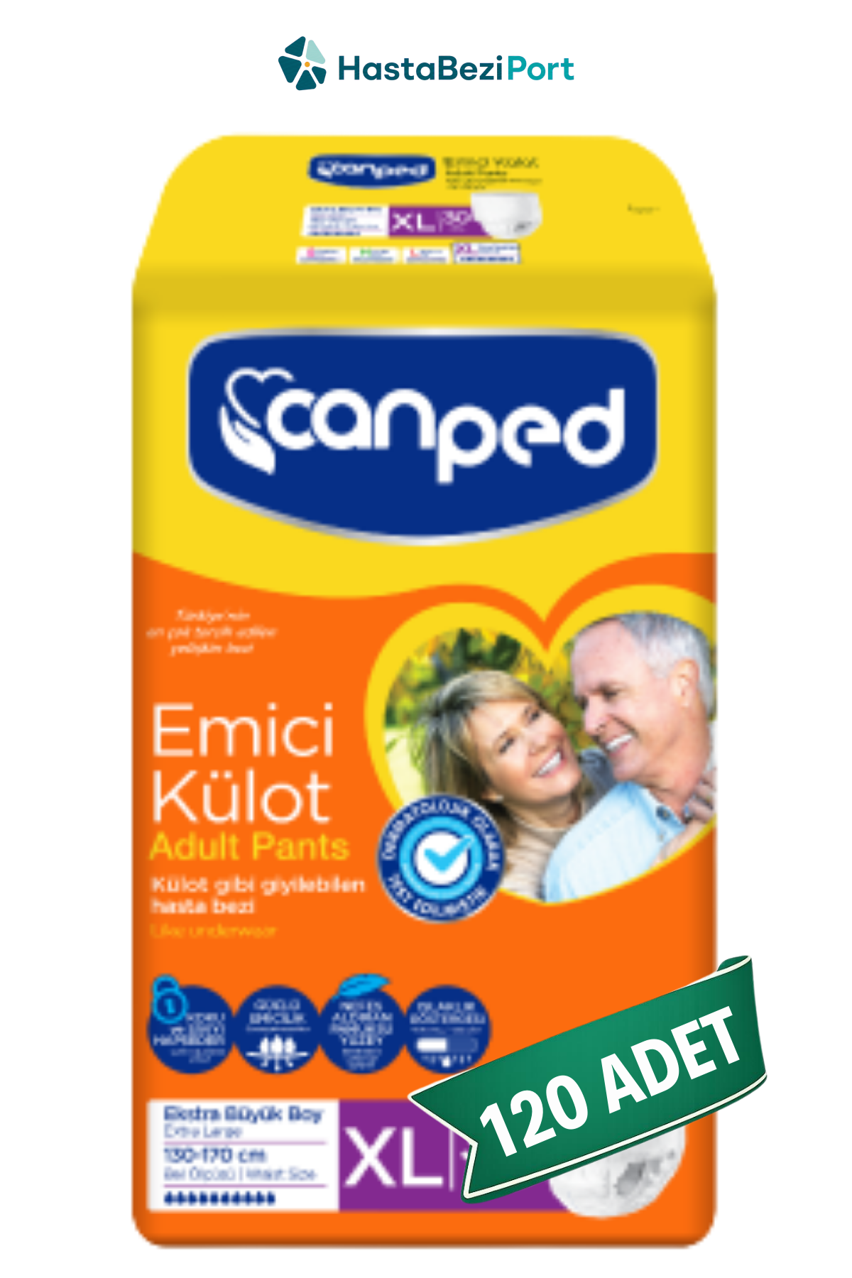 Canped Emici Külot Hasta Bezi XL Beden 120 Adet | XLarge Boy Yüksek Emicilik