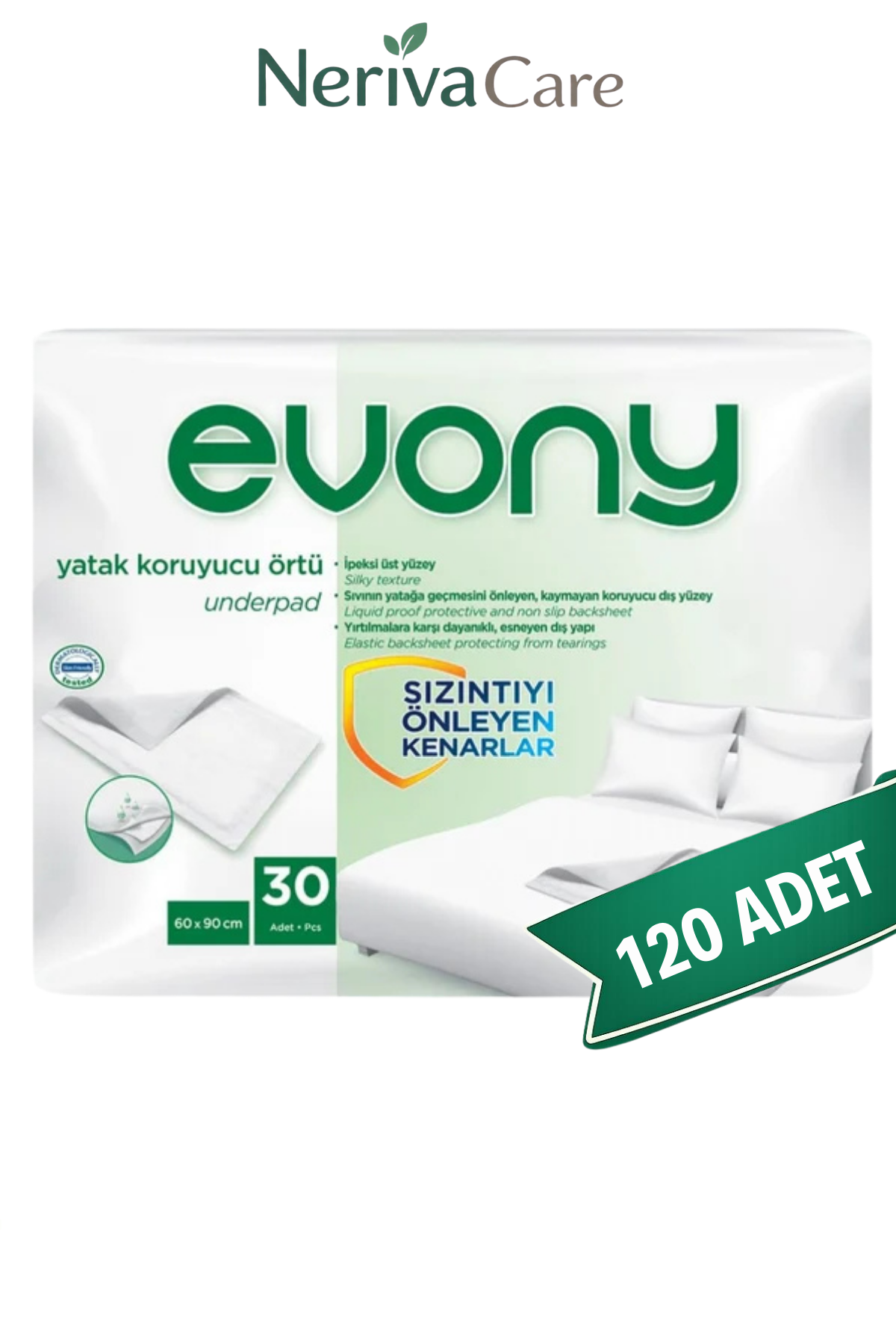 Evony 60x90 Yatak Koruyucu Örtü 120 Adet (30'lu 4 Paket) – Hasta Altı Emici Örtü