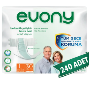 Evony Bel Bantlı Yetişkin Hasta Bezi L 240 Adet (30'lu x 8 Paket)