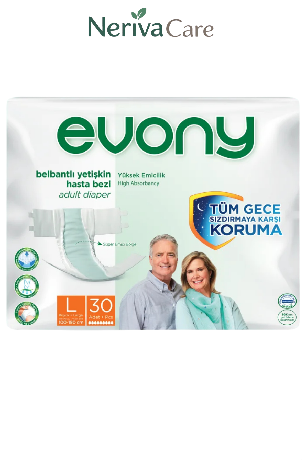 Evony Bel Bantlı Yetişkin Hasta Bezi L 30 Adet