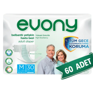 Evony Bel Bantlı Yetişkin Hasta Bezi M 60 Adet (30'lu x 2 Paket)