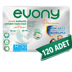 Evony Premium Bel Bantlı Yetişkin Hasta Bezi M 120 Adet (30'lu x 4 Paket) | Yüksek Emicili Bel Bantlı Hasta Bezi