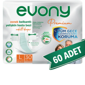Evony Premium Bel Bantlı Yetişkin Hasta Bezi L 60 Adet (30'lu x 2 Paket) | Büyük Boy Emici Hasta Bezi