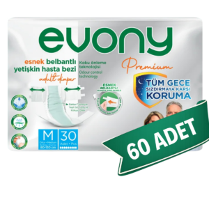 Evony Premium Bel Bantlı Yetişkin Hasta Bezi M 60 Adet (30'lu x 2 Paket) | Orta Boy Emici Hasta Bezi