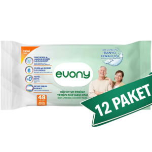Evony Perine & Vücut Silme Havlusu 48'li x 12 Paket – Susuz Hasta Banyosu Temizleme Mendili