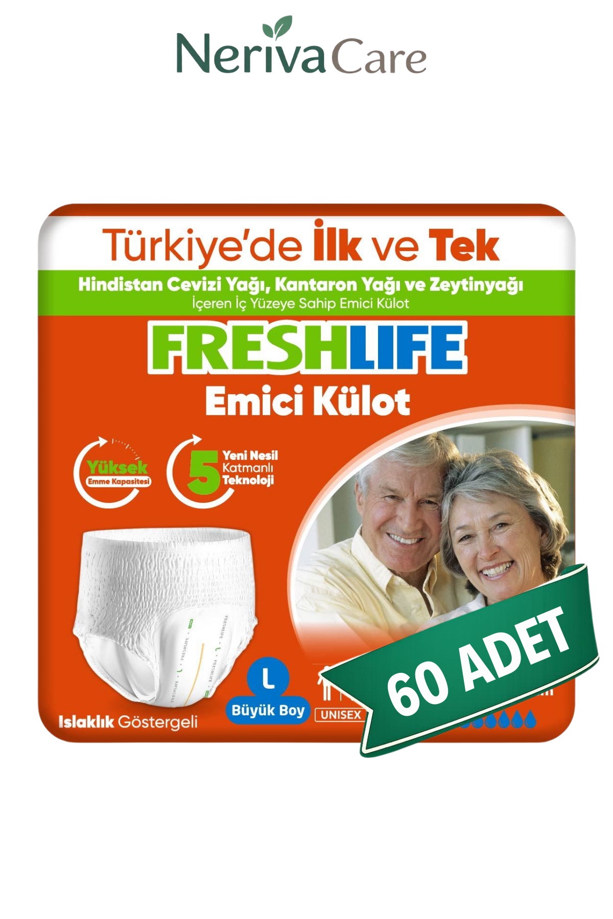 FreshLife Emici Külot Hasta Bezi L Beden 60 Adet | Large Boy Yüksek Emicilik