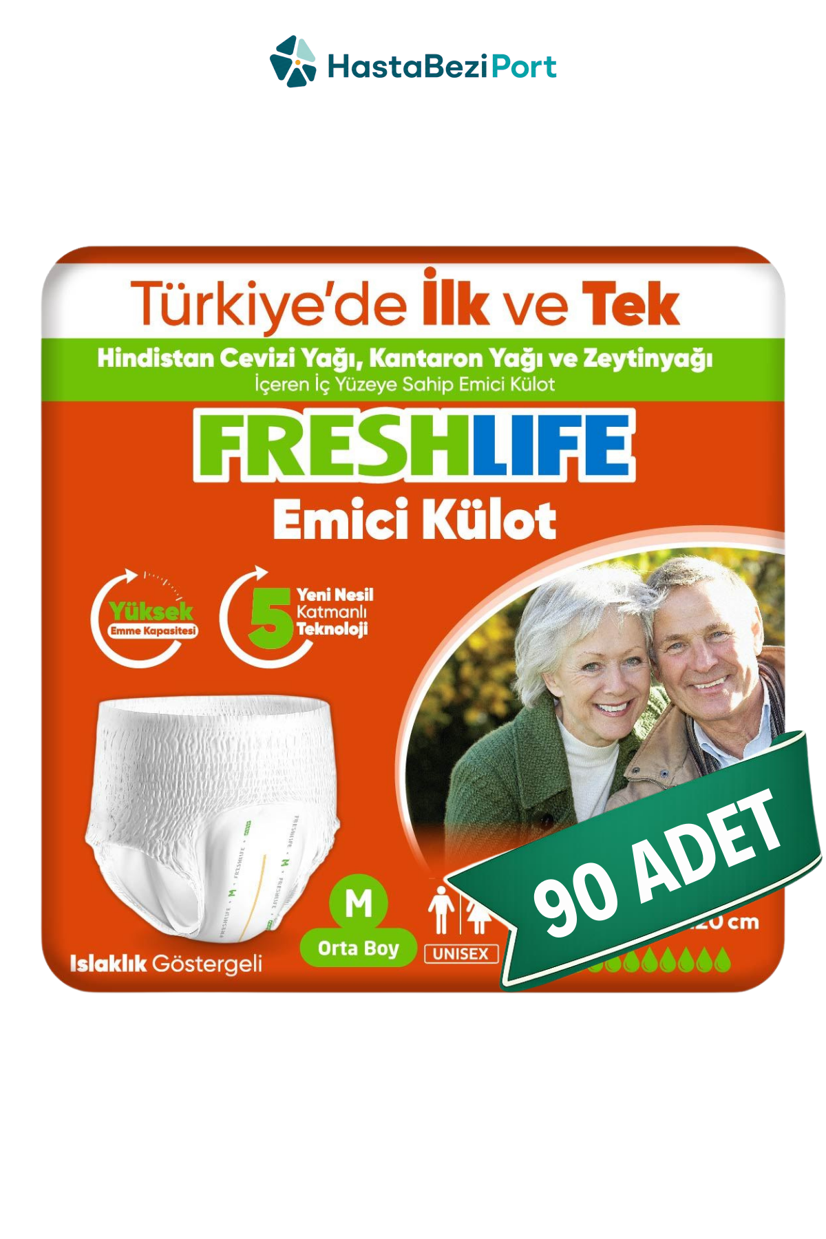 FreshLife Emici Külot Hasta Bezi M Beden 90 Adet | Medium Boy Yüksek Emicilik