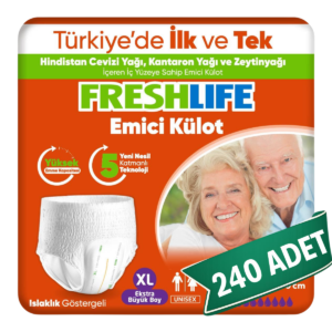 FreshLife Emici Külot Hasta Bezi XL Beden 240 Adet | XLarge Boy Yüksek Emicilik