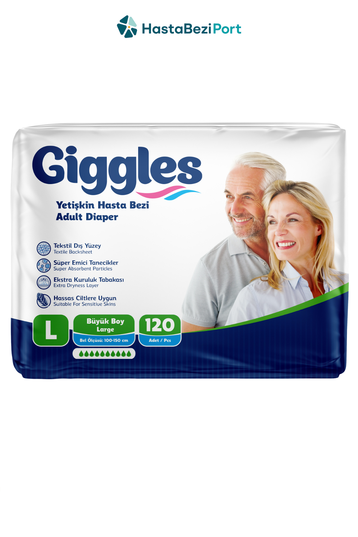 Giggles Yetişkin Hasta Bezi Bel Bantlı Hasta Bezi L Beden 120 Adet | Large Boy Yüksek Emicilik