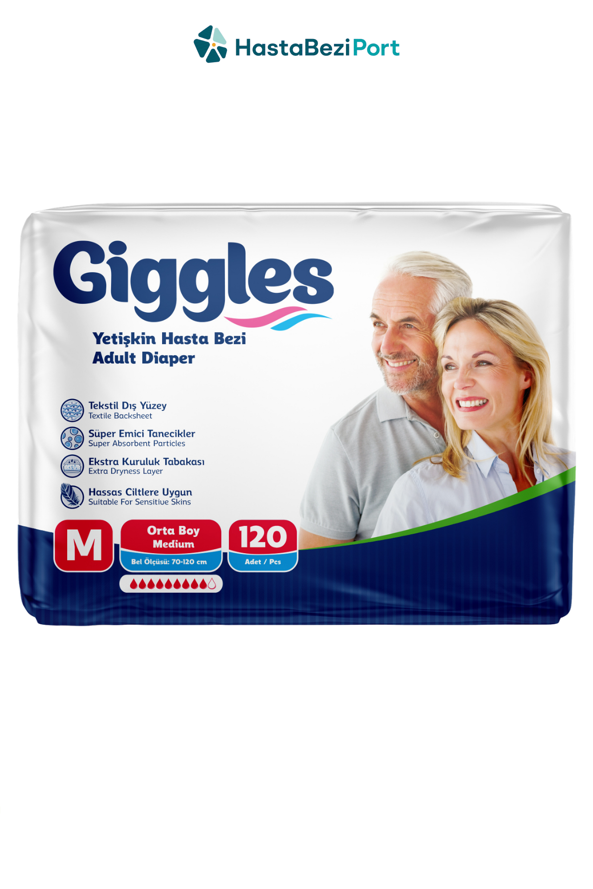 Giggles Yetişkin Hasta Bezi Bel Bantlı Hasta Bezi M Beden 120 Adet | Medium Boy Yüksek Emicilik