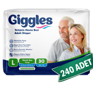 Giggles Yetişkin Hasta Bezi Bel Bantlı Hasta Bezi L Beden 240 Adet | Large Boy Yüksek Emicilik