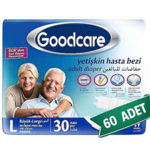 Goodcare Large Yetişkin Hasta Bezi 60 Adet (30'lu x 2 Paket) – Bel Bantlı