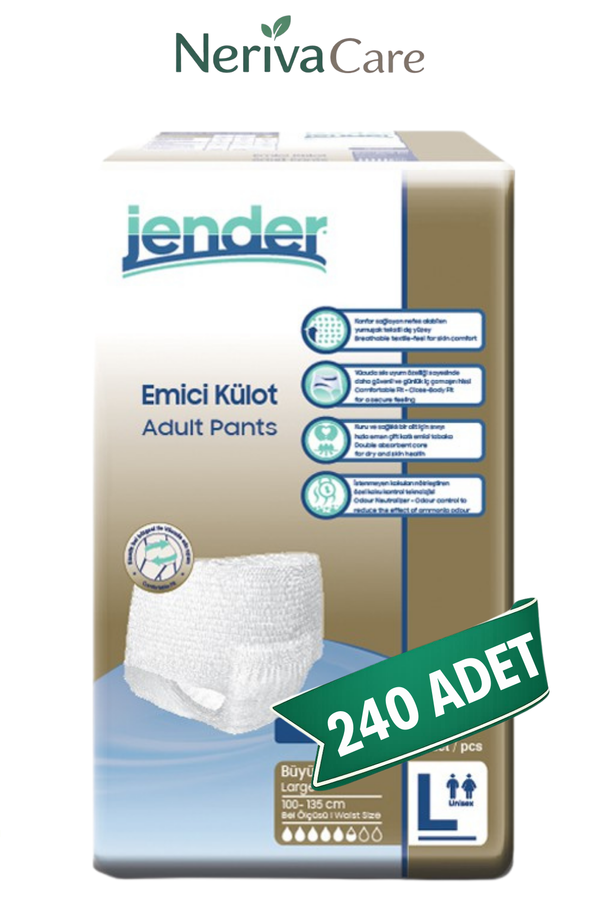Jender Emici Külot Hasta Bezi L Beden 240 Adet | Large Boy Orta Emicilik