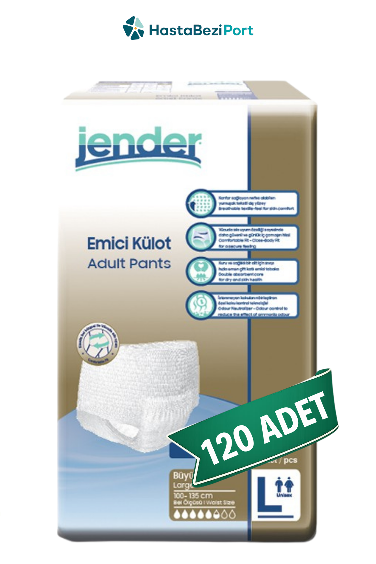 Jender Emici Külot Hasta Bezi L Beden 120 Adet | Large Boy Orta Emicilik