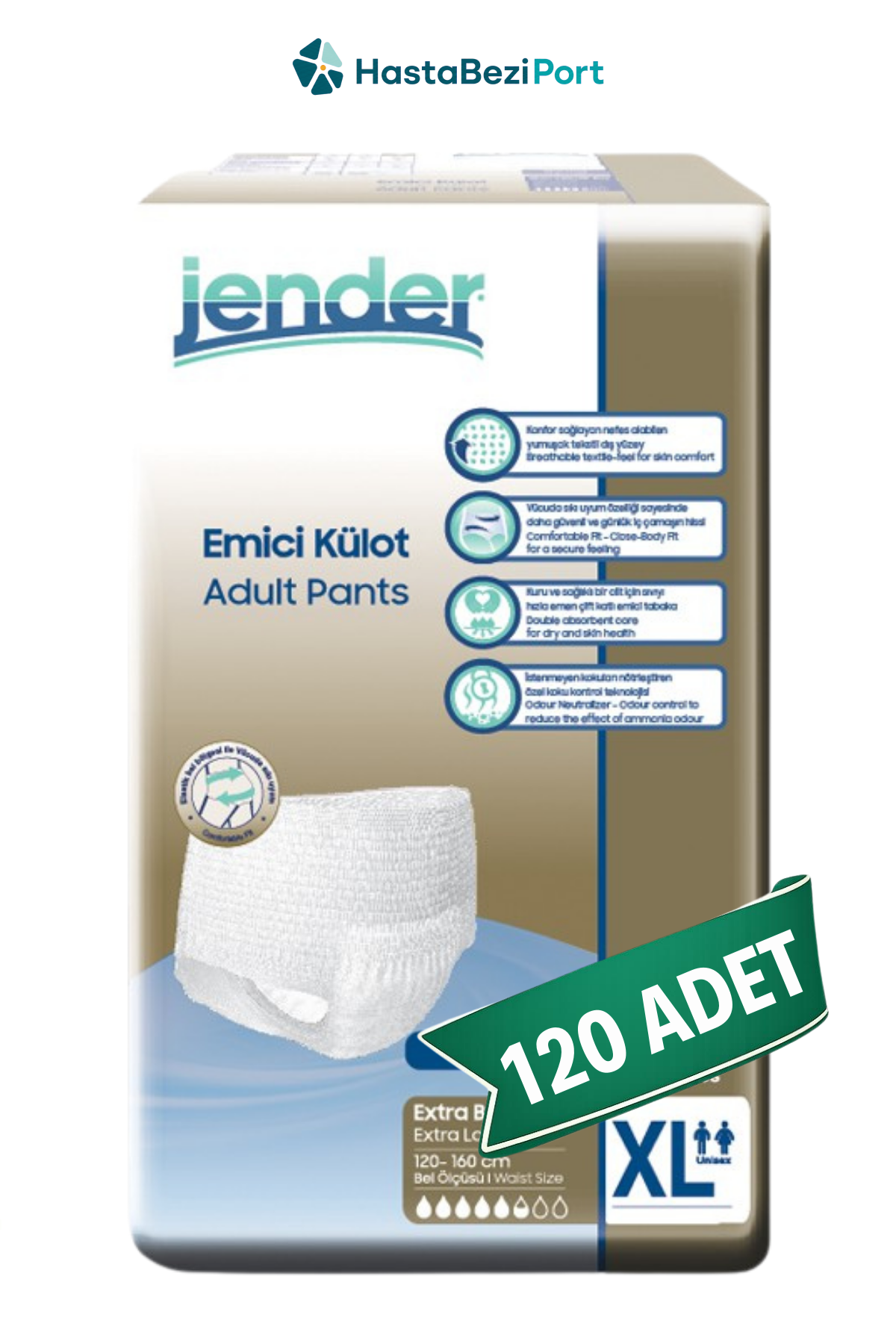 Jender Emici Külot Hasta Bezi XL Beden 120 Adet | XLarge Boy Orta Emicilik