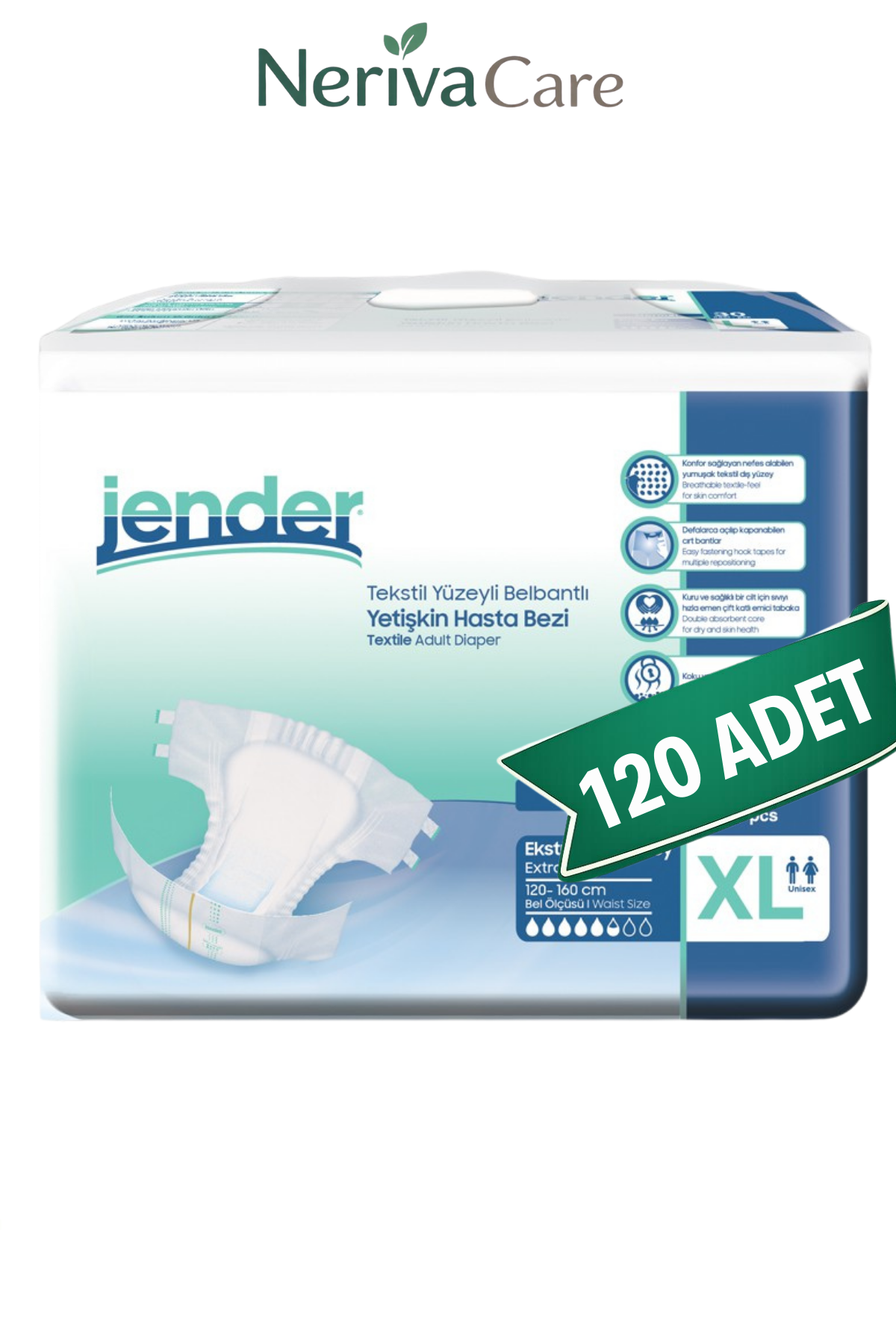Jender Yetişkin Hasta Bezi Bel Bantlı Hasta Bezi XL Beden 120 Adet | XLarge Boy Orta Emicilik