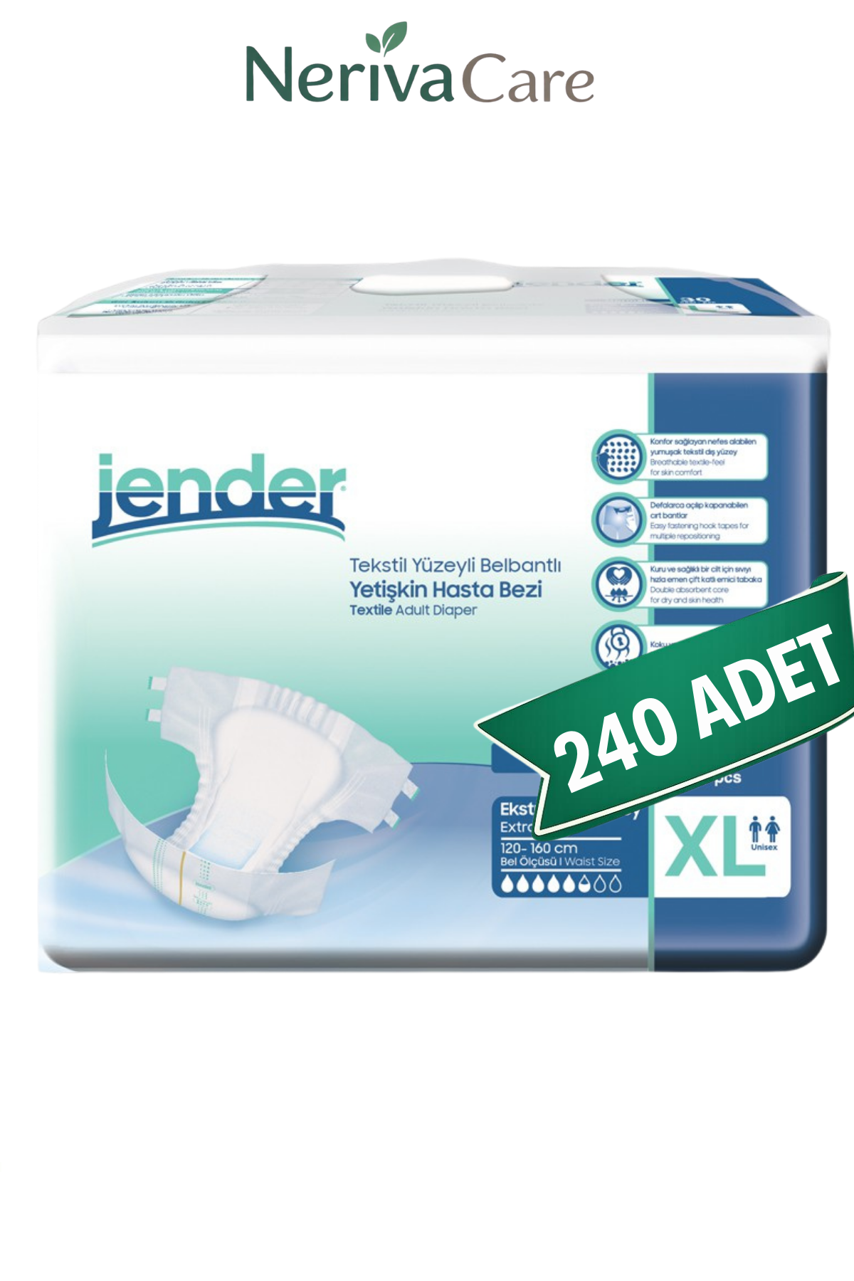 Jender Yetişkin Hasta Bezi Bel Bantlı Hasta Bezi XL Beden 240 Adet | XLarge Boy Orta Emicilik
