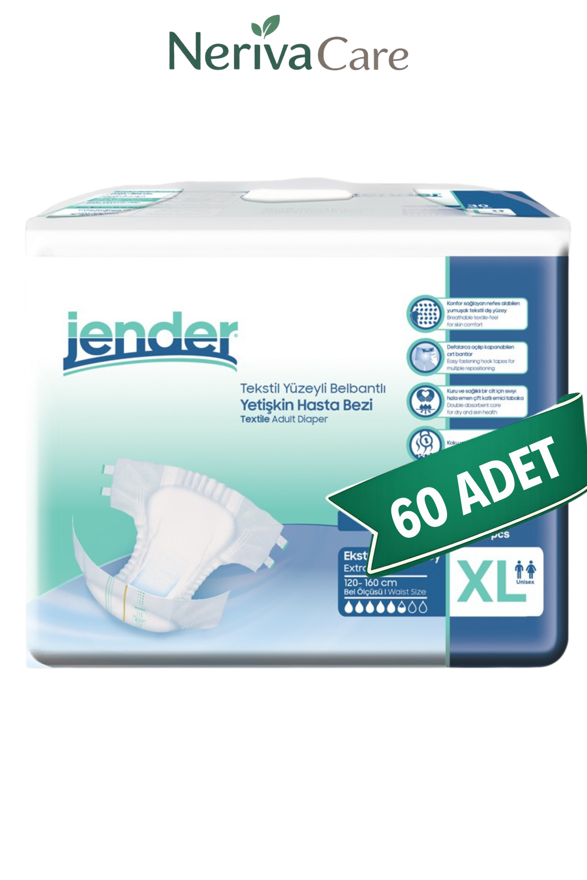 Jender Yetişkin Hasta Bezi Bel Bantlı Hasta Bezi XL Beden 60 Adet | XLarge Boy Orta Emicilik