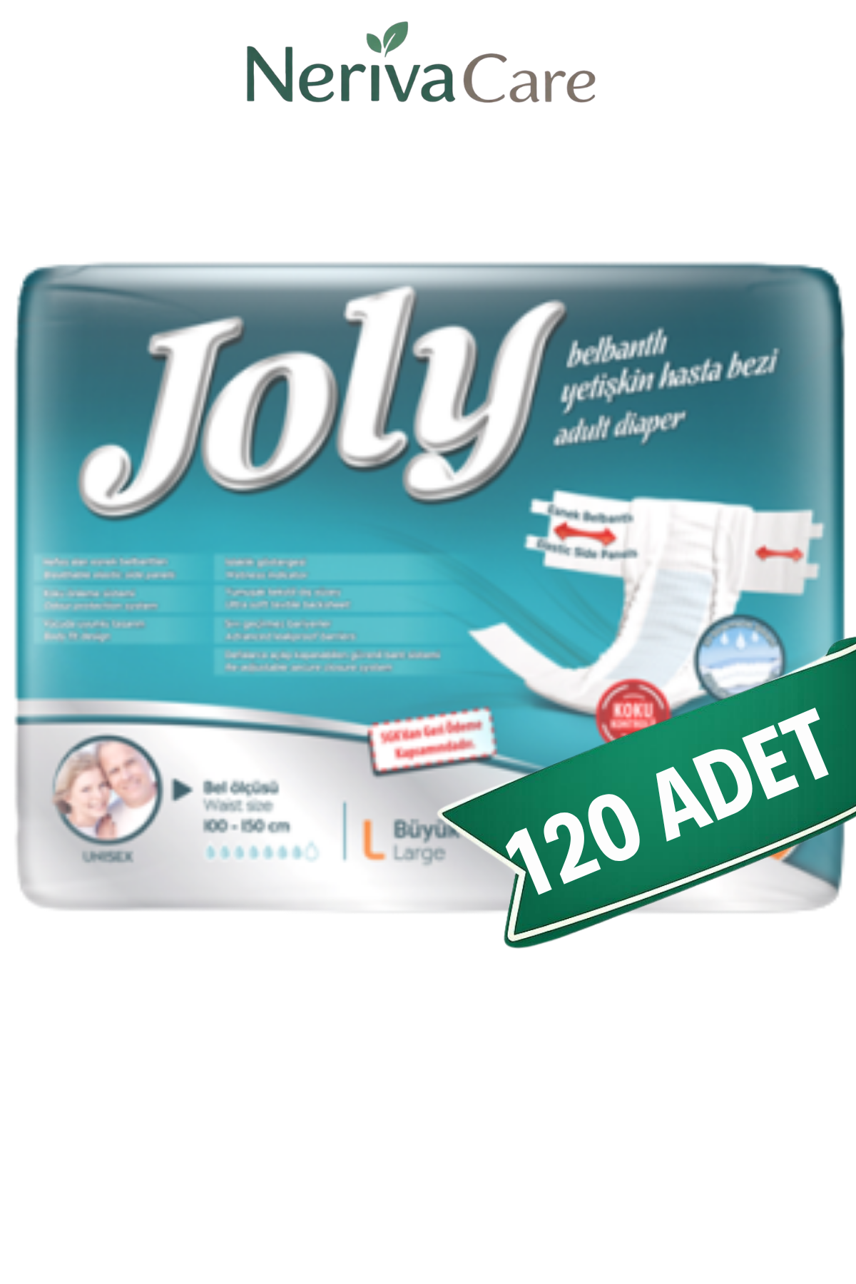 Joly Bel Bantlı Hasta Bezi L Beden 120 Adet | Large Boy Yüksek Emicilik