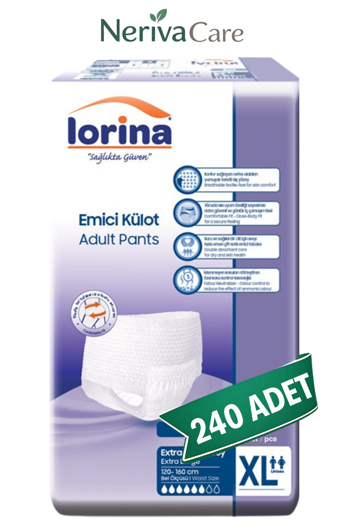 Lorina Emici Külot Hasta Bezi XL Beden 240 Adet | XLarge Boy Orta Emicilik