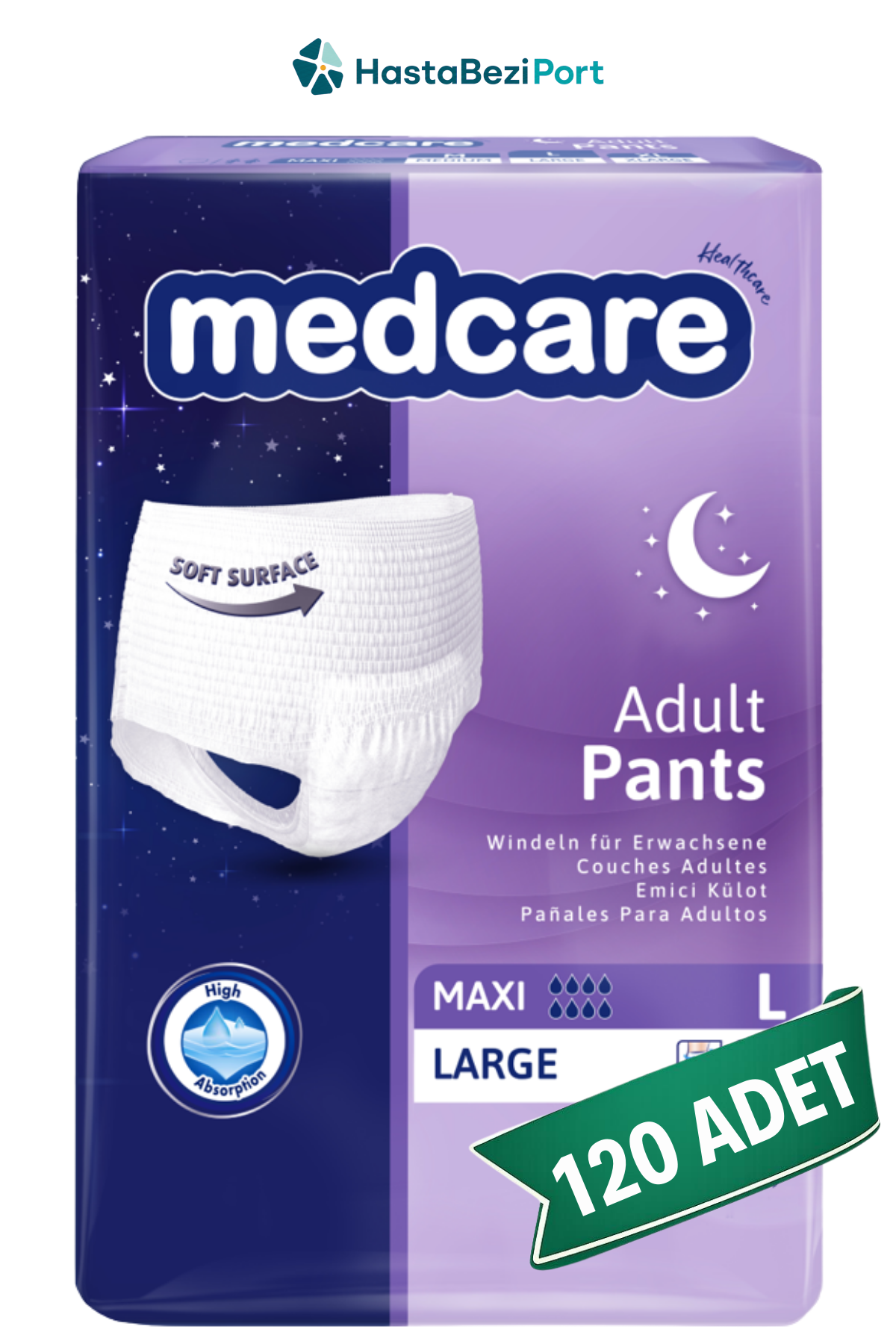 Medcare Maxi Emici Külot Hasta Bezi L Beden 120 Adet | Large Boy Yüksek Emicilik