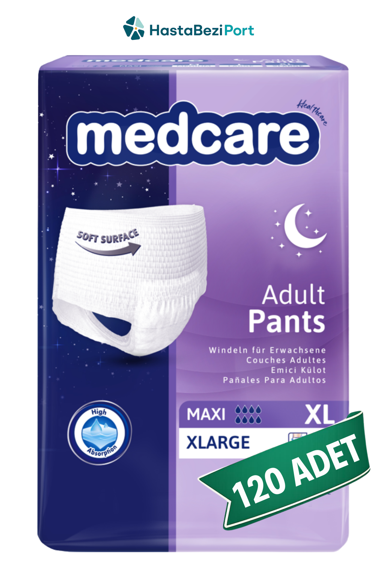 Medcare Maxi Emici Külot Hasta Bezi XL Beden 120 Adet | XLarge Boy Yüksek Emicilik