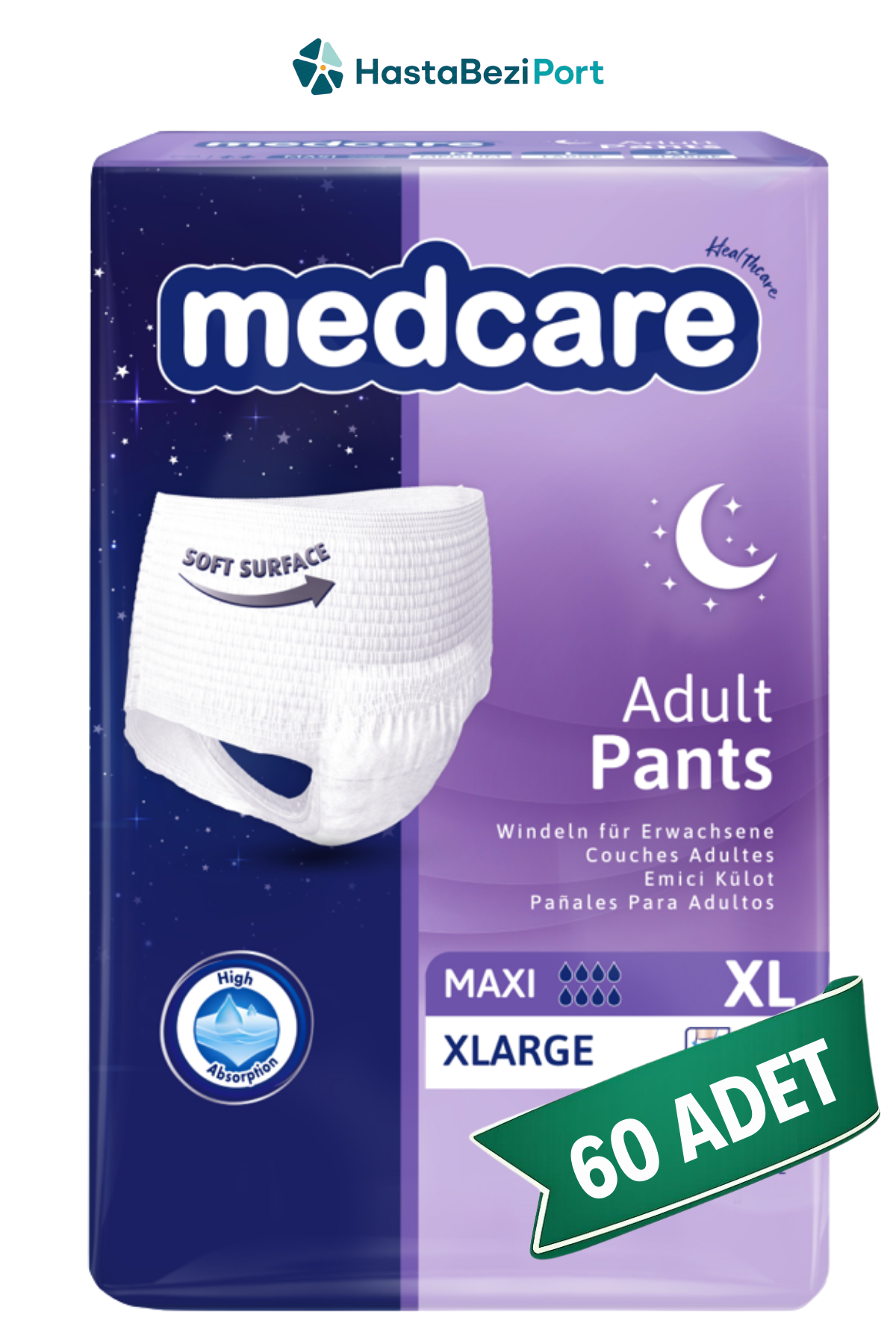 Medcare Maxi Emici Külot Hasta Bezi XL Beden 60 Adet | XLarge Boy Yüksek Emicilik