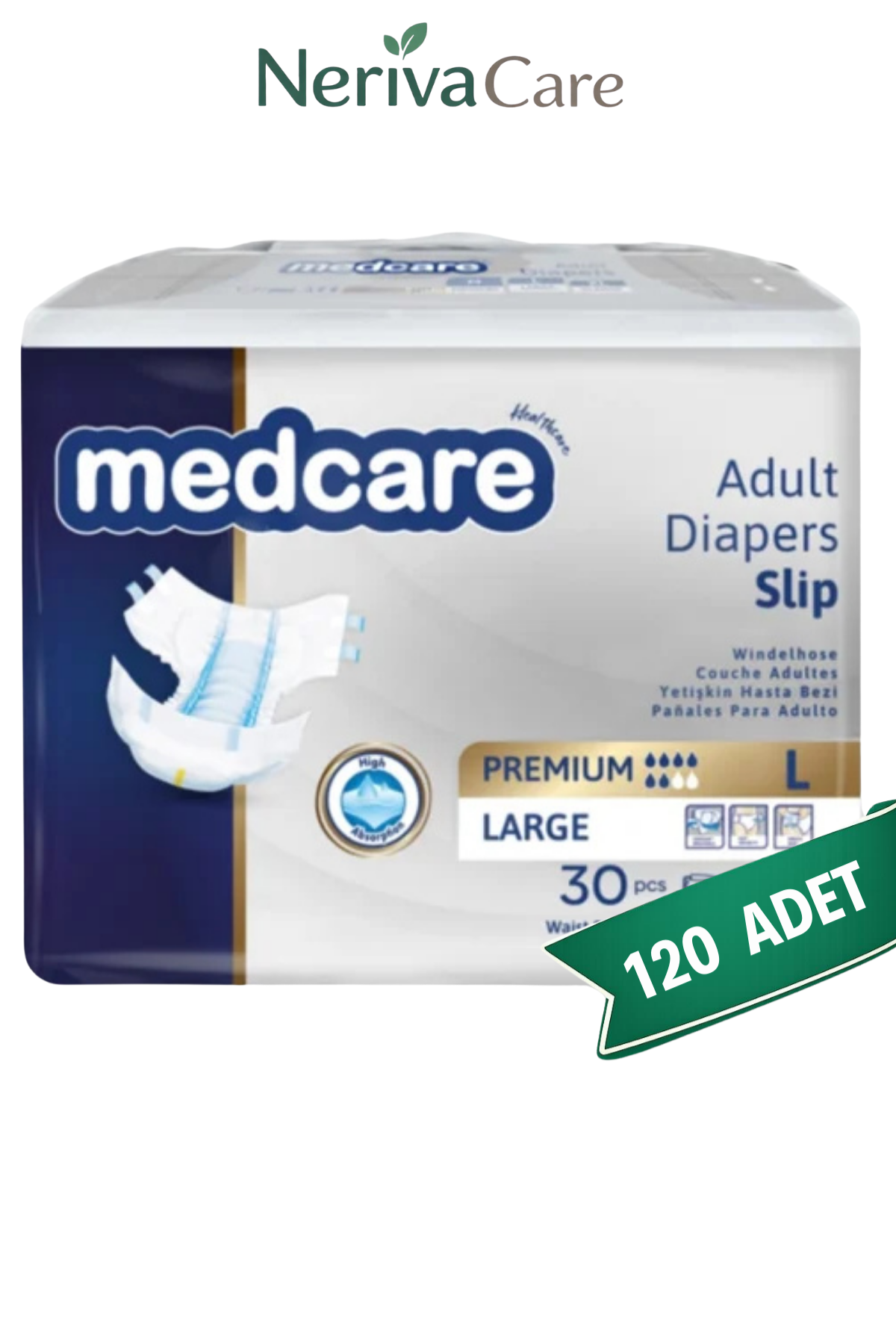 Medcare Premium Bel Bantlı Hasta Bezi 6 Damla L 120 Adet (30x4 Paket)