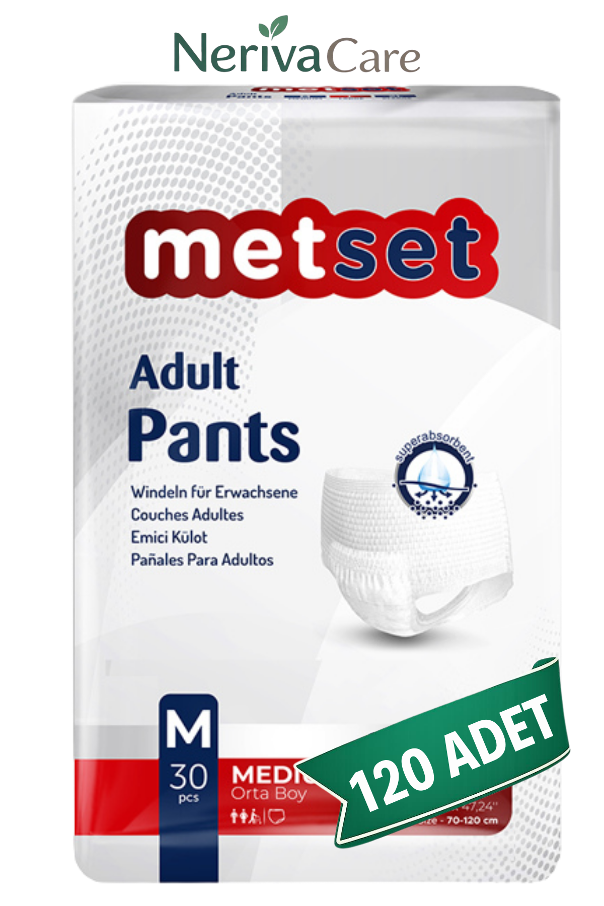 Metset Emici Külot Hasta Bezi M Beden 120 Adet | Medium Boy Orta Emicilik
