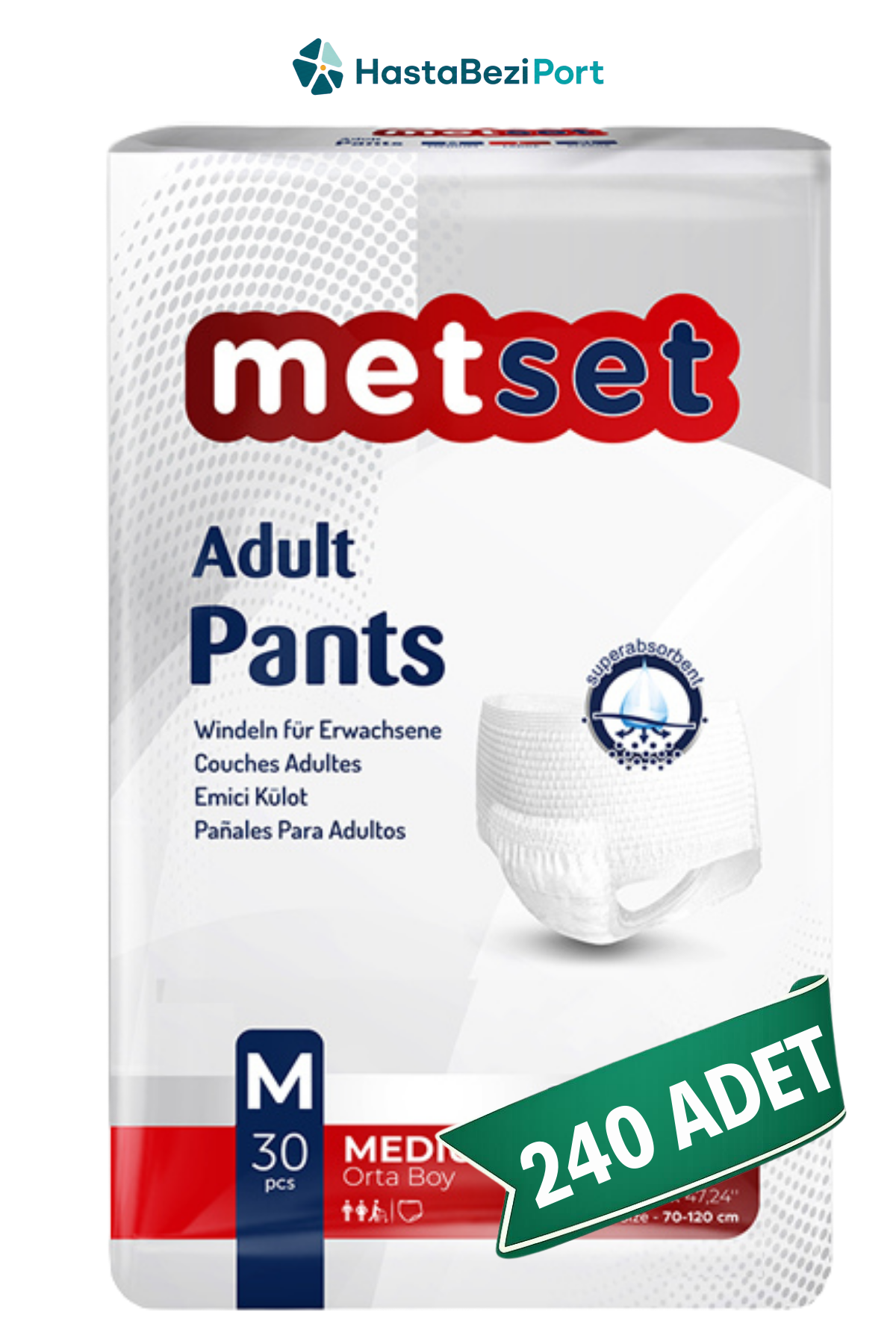 Metset Emici Külot Hasta Bezi M Beden 240 Adet | Medium Boy Orta Emicilik