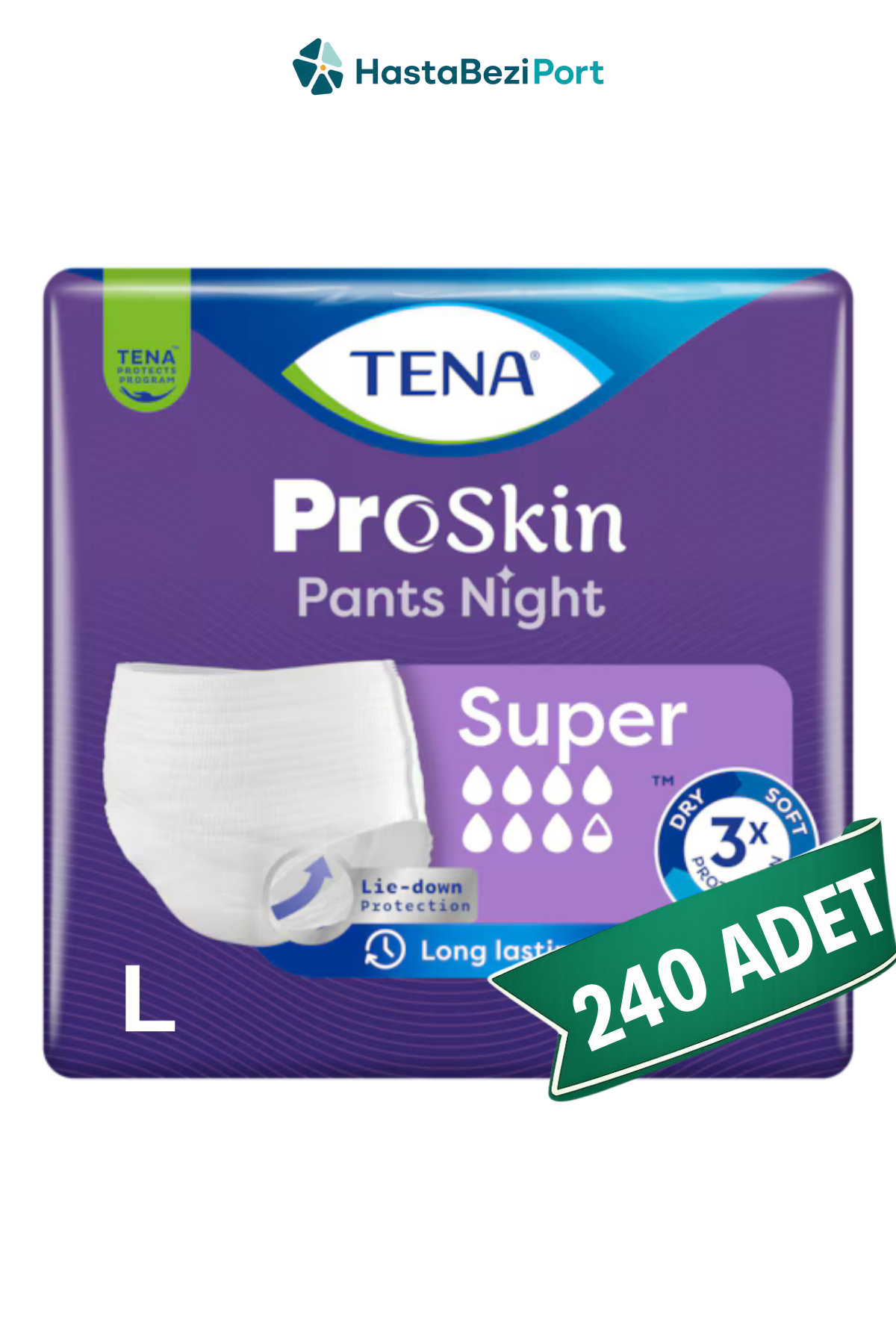 TENA ProSkin Pants Night Süper Emici Külot Hasta Bezi L Beden 240 Adet | Large Boy Yüksek Emicilik