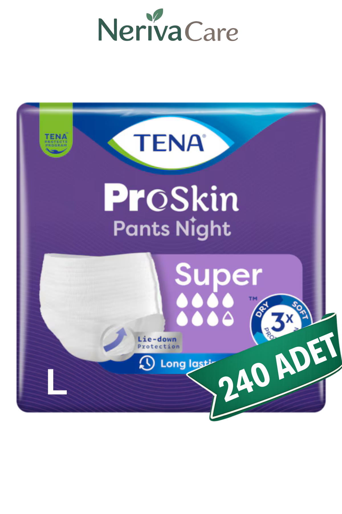 TENA ProSkin Pants Night Süper Emici Külot Hasta Bezi L Beden 240 Adet | Large Boy Yüksek Emicilik