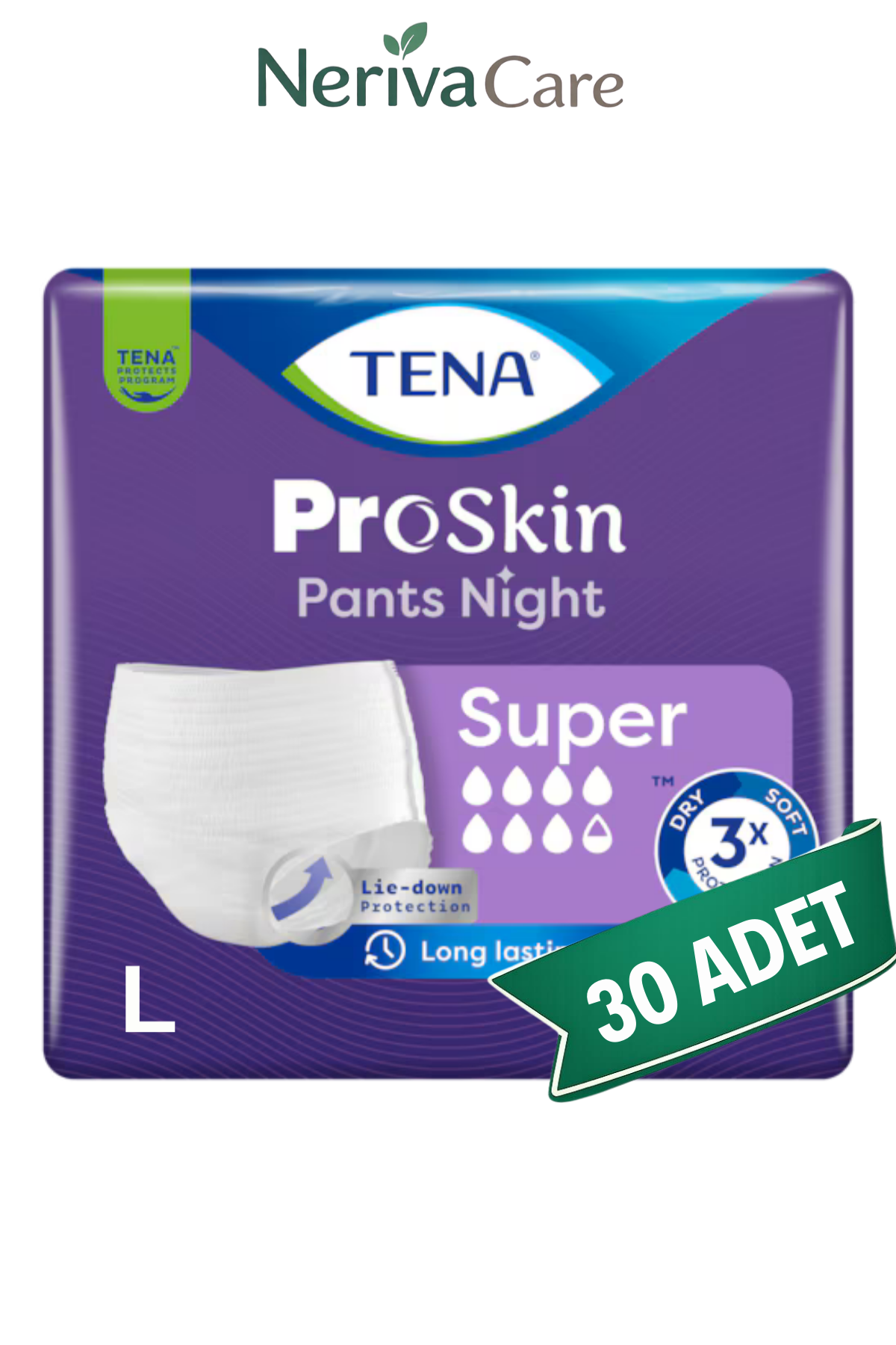 TENA ProSkin Pants Night Süper Emici Külot Hasta Bezi L Beden 30 Adet | Large Boy Yüksek Emicilik