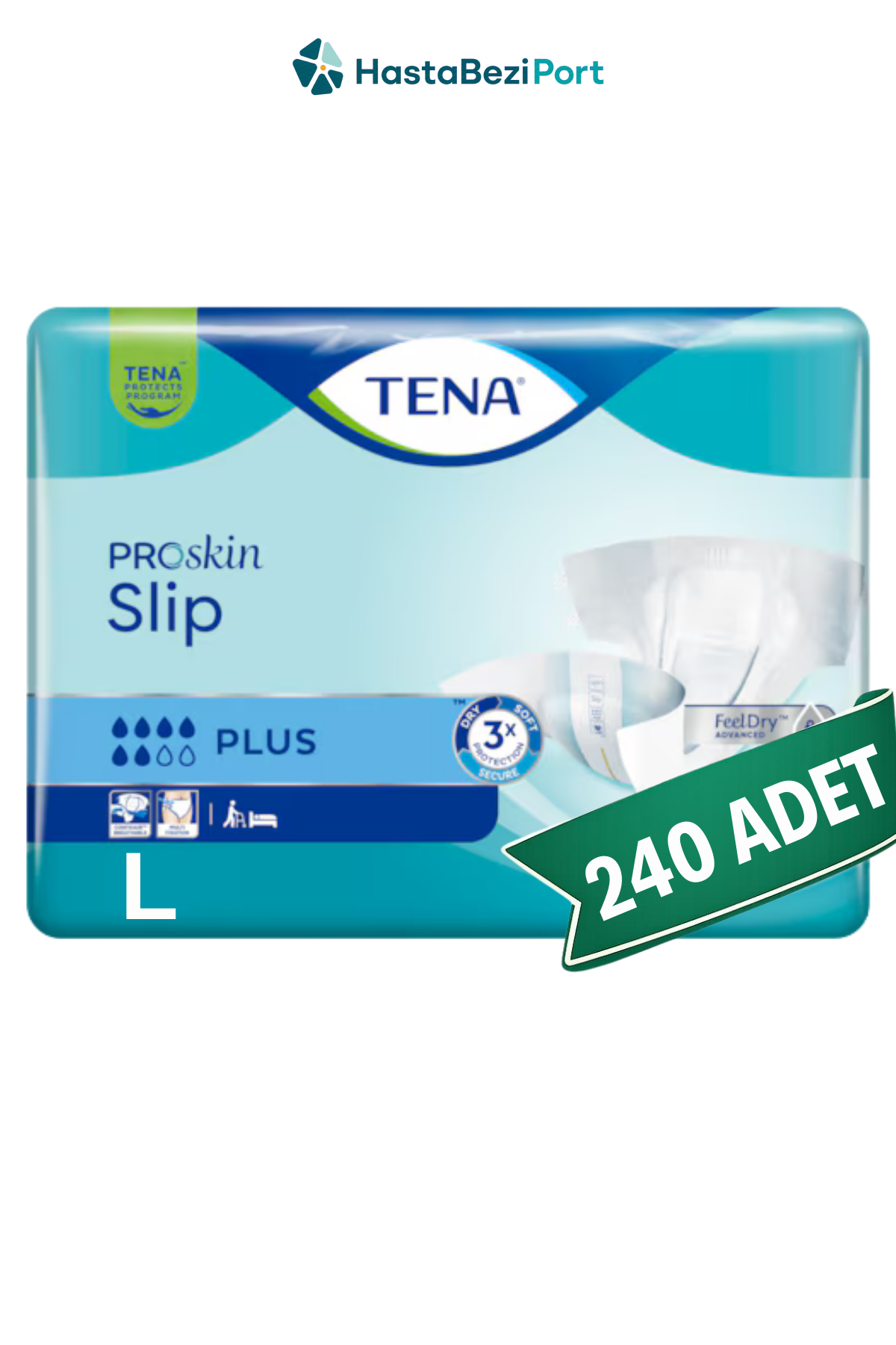 TENA ProSkin Slip Plus Bel Bantlı Hasta Bezi L Beden 240 Adet | Large Boy Yüksek Emicilik
