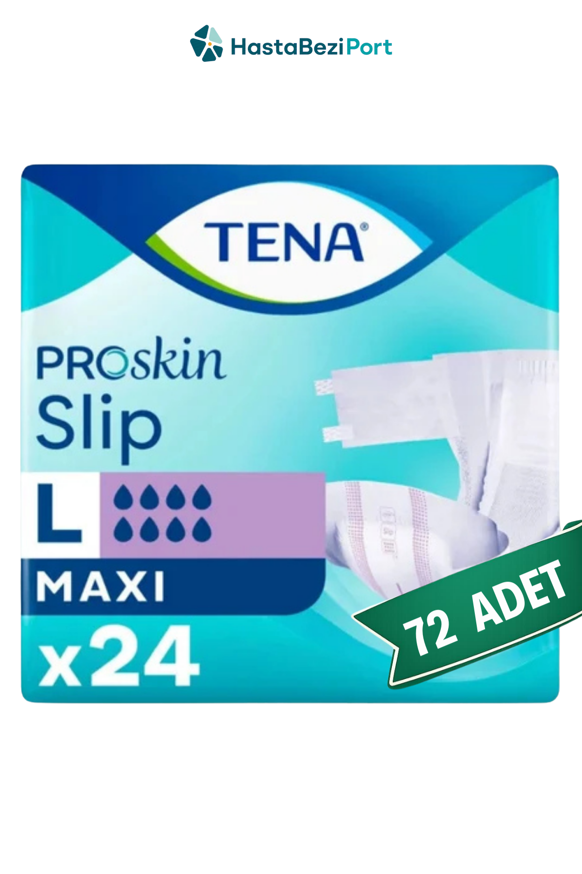 TENA Slip Maxi Bel Bantlı Hasta Bezi, Büyük Boy (L), 8 Damla, 24'lü 3 Paket 72 Adet