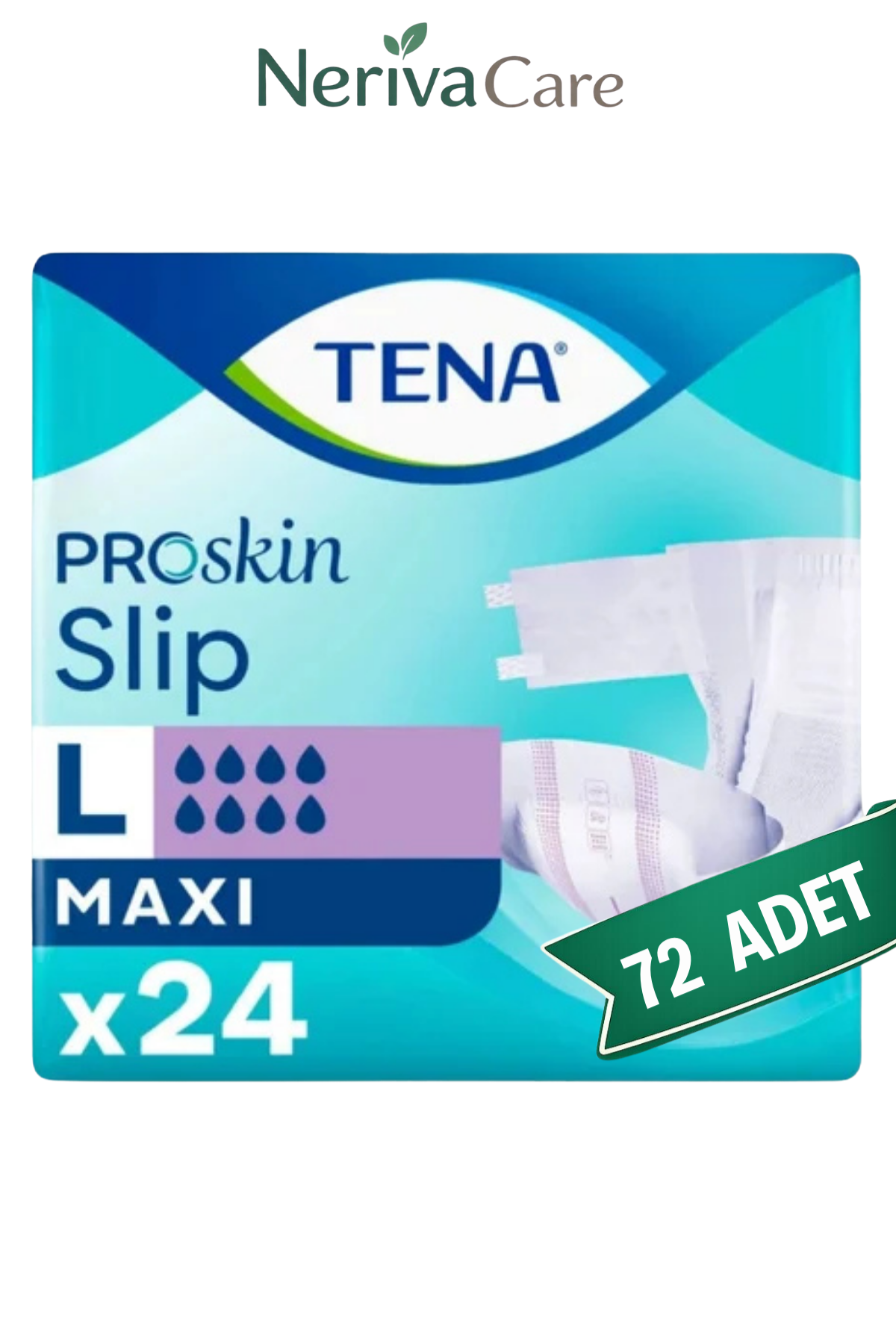TENA Slip Maxi Bel Bantlı Hasta Bezi, Büyük Boy (L), 8 Damla, 24'lü 3 Paket 72 Adet